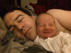 Big smiles from James on my Birthday morning (he is six days old)